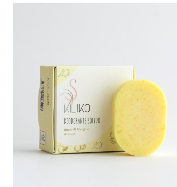 deodorante solido giallo kiliko al burro di mango e arancia